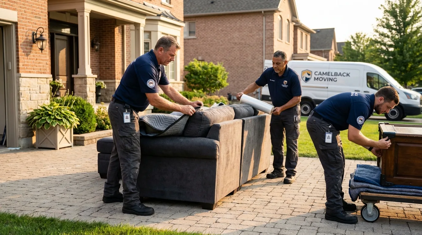 Large estate moving crew wrapping furniture in Norwich, CT